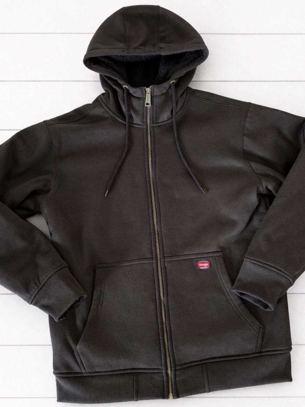 Wrangler Workwear Full Zip Hoodie Mens M Medium Black Sherpa Lined